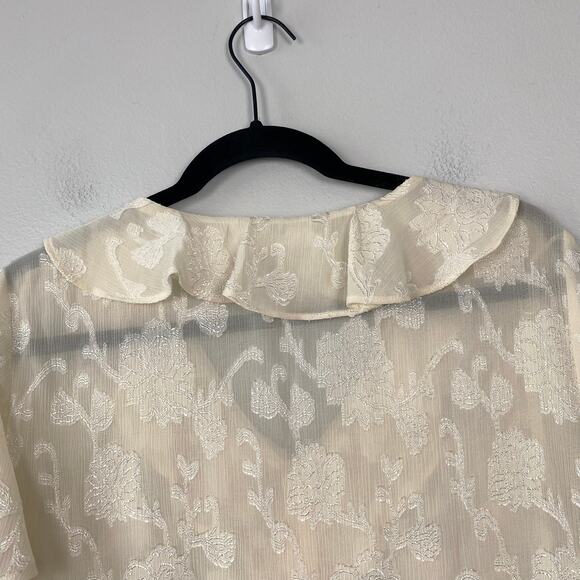 Pleione Cream Empire Waist Blouse V-Neck Ruffle Front Textured Floral Size L - Picture 10 of 10